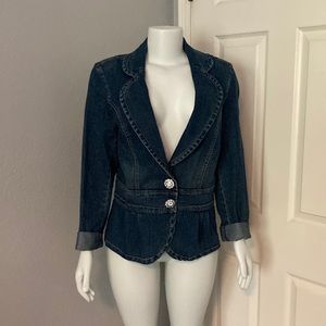 Jean Jacket blazer style with rhinestone buttons SZ: L